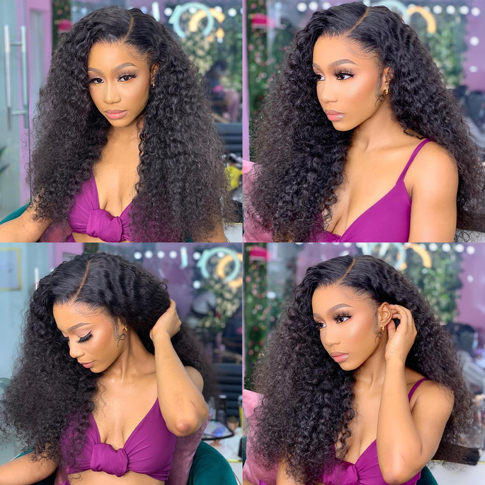 Uglam Transparent Lace Front Kinky Curly Wig 200% Density